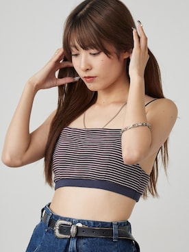 「MILLER（ミラー）のR.P.miller/ミラー PANELRIB B Tops パネルリブ カップ付き ブラトップス レディース 2026新作（ブラジャー、ブラウン系）」を使った、萌笑さん（レディース・157cm）の春コーディネート