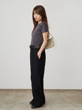 「MILLER（ミラー）のR.P.miller/ミラー CR Prib S/S Tee クルーネック パネルリブ シアー 半袖Tシャツ レディース 2026新作（Tシャツ/カットソー、グレー系）」を使った、萌笑さん（レディース・157cm）の春コーディネート