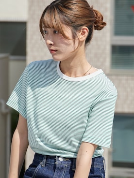 「MILLER（ミラー）のR.P.miller/ミラー パネルリブ 半袖 Tシャツ 2026年春夏 再入荷 新色追加春服 夏服（Tシャツ/カットソー、ホワイト系）」を使った、萌笑さん（レディース・157cm）の春コーディネート
