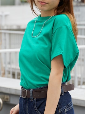 「GILDAN（ギルダン）の【GILDAN】ギルダン/ 色・サイズ展開豊富 クルーネック Tシャツ ウルトラコットン100% 6.0oz ベーシック無地カットソー ビッグサイズ ヘビーウェイト 2026年春夏（Tシャツ/カットソー、グリーン系）」を使った、萌笑さん（レディース・157cm）の夏コーディネート