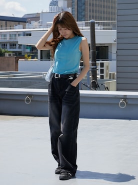 「MILLER（ミラー）のR.P.miller/ミラー Panel ribed tank top タンクトップ 2026年春夏 再入荷 新色追加春服 夏服（タンクトップ、ブルー系）」を使った、萌笑さん（レディース・157cm）の春コーディネート