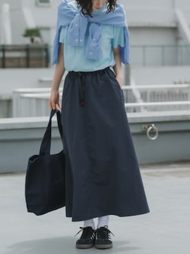 「LIFEMAX（ライフマックス）のLIFEMAX/ライフマックス 5.6オンスハイグレードコットンTシャツ 半袖Tシャツ 無地Tシャツ 2026年 夏 夏服（Tシャツ/カットソー、ブルー系）」を使った、萌笑さん（レディース・157cm）の夏コーディネート