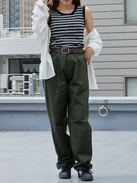「MILLER（ミラー）のR.P.miller/ミラー TANK TOPS インナー タンクトップ ボーダー 2026新作　再入荷（タンクトップ、ブラック系）」を使った、萌笑さん（レディース・157cm）の夏コーディネート