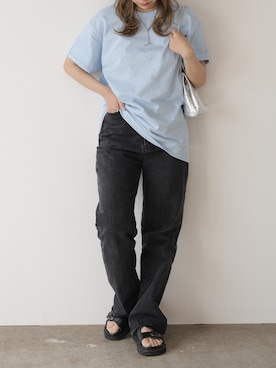 「GILDAN（ギルダン）の【GILDAN】ギルダン/ 色・サイズ展開豊富 クルーネック Tシャツ ウルトラコットン100% 6.0oz ベーシック無地カットソー ビッグサイズ ヘビーウェイト 2026年 夏 夏服（Tシャツ/カットソー、ブルー系）」を使った、萌笑さん（レディース・157cm）の夏コーディネート