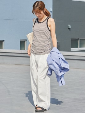 「MILLER（ミラー）のR.P.miller/ミラー パネルリブタンクトップ 2026新作 再入荷 新色追加春服 夏服（タンクトップ、ブラウン系）」を使った、萌笑さん（レディース・157cm）の春コーディネート