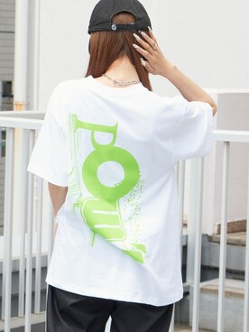 「WBSB（ダブルビーエスビー）のWBSB/ダブルビーエスビー Pow S/S TEE クルーネック 半袖 Tシャツ プリントデザイン メンズ 2026年春夏（Tシャツ/カットソー、ホワイト系）」を使った、萌笑さん（レディース・157cm）の春コーディネート