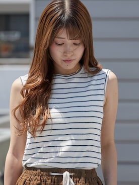 「MILLER（ミラー）のR.P.miller/ミラー Panel ribed tank top タンクトップ 2026年春夏 再入荷 新色追加春服 夏服（タンクトップ、ホワイト系）」を使った、萌笑さん（レディース・157cm）の春コーディネート
