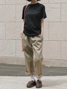 「LIFEMAX（ライフマックス）のLIFEMAX/ライフマックス 5.6オンスハイグレードコットンTシャツ 半袖Tシャツ 無地Tシャツ 2026年 夏 夏服（Tシャツ/カットソー、ブラック系）」を使った、萌笑さん（レディース・157cm）の夏コーディネート