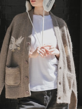 「Levi's（リーバイス）のLEVI'S/リーバイス BAGGY BARREL バレルバギージーンズ 秋 秋服 2026年秋冬（デニムパンツ、ブラック系）」を使った、萌笑さん（レディース・157cm）の秋コーディネート