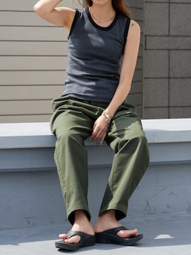 「MILLER（ミラー）のR.P.miller/ミラー TANK TOPS インナー タンクトップ ボーダー 2026新作　再入荷（タンクトップ、ブラック系）」を使った、萌笑さん（レディース・157cm）の夏コーディネート