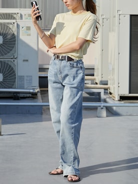 「MILLER（ミラー）のR.P.miller/ミラー Panel ribed cropped T-Shirt 半袖Tシャツ 2026年春夏 再入荷 新色追加（Tシャツ/カットソー、イエロー系）」を使った、萌笑さん（レディース・157cm）の春コーディネート