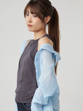 「MILLER（ミラー）のR.P.miller/ミラー CR Prib S/S Tank パネルリブ タンクトップ レディース 2026新作（タンクトップ、グレー系）」を使った、萌笑さん（レディース・157cm）の春コーディネート