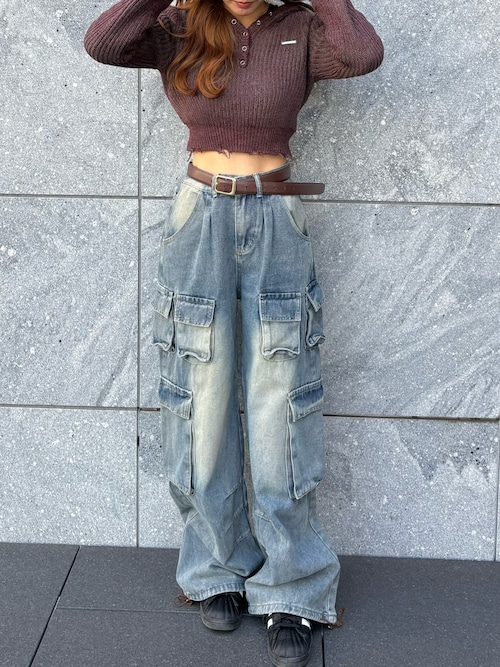 Vintage Washed Denim Cargo / ウォッシュ加工カーゴデニムパンツ