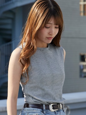 「MILLER（ミラー）のR.P.miller/ミラー Panel ribed tank top タンクトップ 2026年春夏 再入荷 新色追加春服 夏服（タンクトップ、ブラック系）」を使った、萌笑さん（レディース・157cm）の春コーディネート