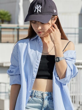 「MILLER（ミラー）のR.P.miller/ミラー PANELRIB B Tops パネルリブ カップ付き ブラトップス レディース 2026新作（ブラジャー、ブラック系）」を使った、萌笑さん（レディース・157cm）の春コーディネート