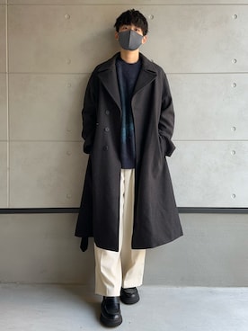 「WYM LIDNM（ウィム バイ リドム）のアイテム（チェスターコート）」を使った、ko-chiさん（メンズ・176cm）の秋コーディネート