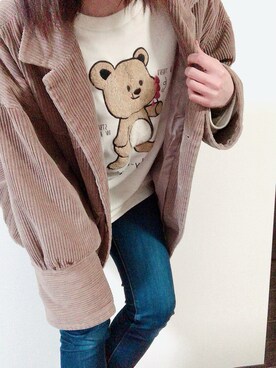 「w closet（ダブルクローゼット）のアイテム（ジャケット/アウター）」を使った、ぽっちゃんさん（レディース・158cm）の冬コーディネート