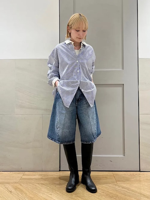 SHIPS Primary Navy Label:コットン タイプライター ビッグ シャツ