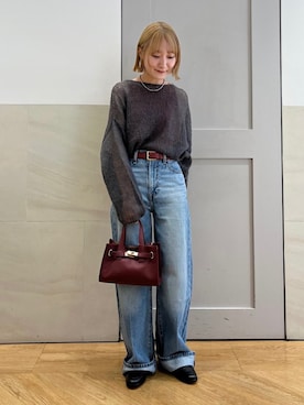 「アイテム（ベルト、レッド系）」を使った、中島さん（レディース・154cm）の秋コーディネート