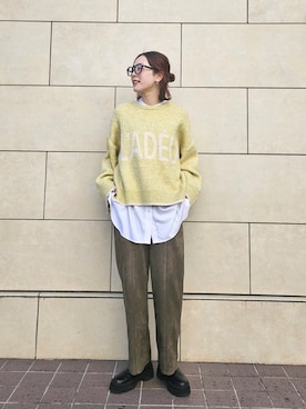 「ロゴニット」｜「アイテム（スラックス）」を使った、たむーさん（レディース・165cm）の冬コーディネート