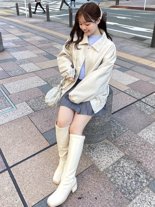LOUNIE アウトポケットブルゾン オリーブ・アイボリー 40 エコレザーでかポケットブルゾン 1032070100（ブルゾン）｜OLIVE des