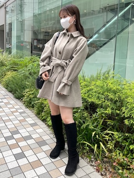 「OLIVE des OLIVE（オリーブデオリーブ）のアイテム（ステンカラーコート）」を使った、yuiさん（レディース・156cm）の夏コーディネート