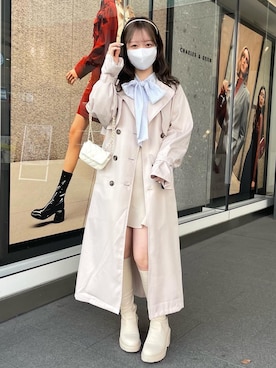 「ボウタイブラウス」｜「アイテム（トレンチコート）」を使った、yuiさん（レディース・156cm）の冬コーディネート