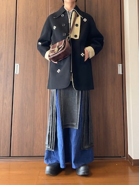 「アイテム（ノーカラーコート）」を使った、ゆーすけさん（メンズ・179cm）の冬コーディネート
