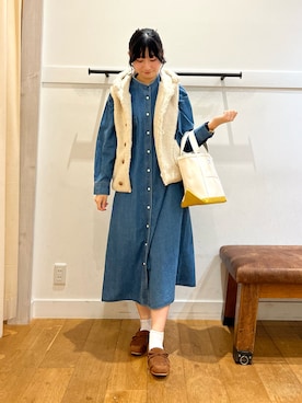 「ORCIVAL（オーシバル）のORCIVAL　TOTE BAG SMALL（トートバッグ）」を使った、ゆかなさん（レディース・161cm）の秋コーディネート