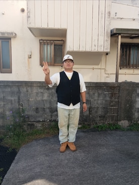 「アイテム（ダウンベスト）」を使った、NatsuNakaさん（メンズ・174cm）の夏コーディネート