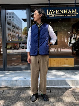 「アイテム（ベスト）」を使った、Lavenham 横浜さん（メンズ・180cm）の秋コーディネート