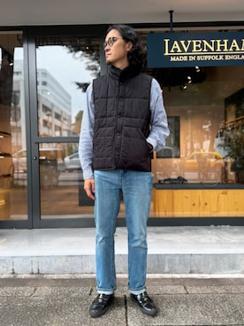 「アイテム（ベスト）」を使った、Lavenham 横浜さん（メンズ・180cm）の秋コーディネート