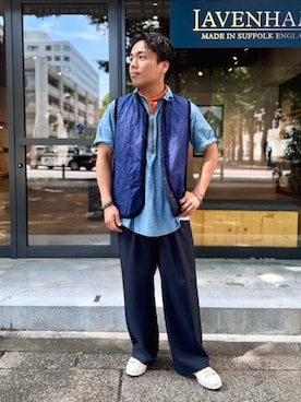 「アイテム（ベスト）」を使った、Lavenham 横浜さん（メンズ・170cm）の夏コーディネート