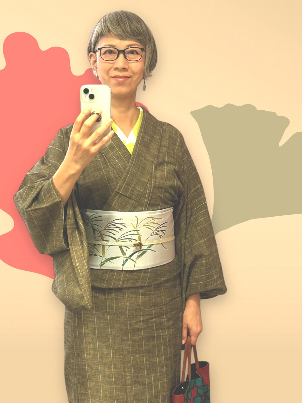 「秋コーデ」｜「会津木綿のアイテム（着物、ブラウン系）」を使った、つた吉さん（レディース・165cm）の秋コーディネートの1枚目の写真