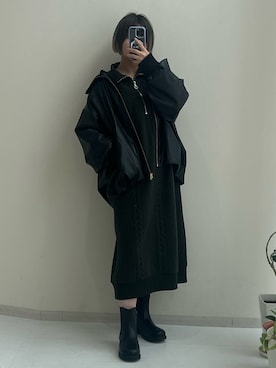 「nissen（ニッセン）のハーフジップキルトワンピース＜大きいサイズ有＞（ワンピース、グリーン系）」を使った、p iさん（レディース・155cm）の秋コーディネート