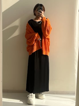 「nissen（ニッセン）のＡラインサテンマキシスカート（スカート、ブラック系）」を使った、p iさん（レディース・155cm）の夏コーディネート