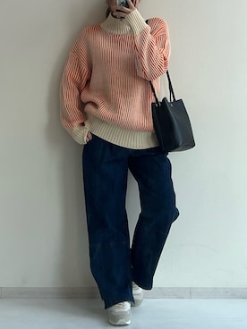 「ストライプニット」｜p iさん（レディース・155cm）の冬コーディネート
