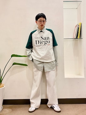 「URBAN RESEARCH DOORS（アーバンリサーチドアーズ）のボストンダテメガネ（メガネ、ブラウン系）」を使った、ほみさん（レディース・154cm）の春コーディネート