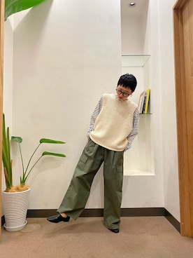 「かぐれ（カグレ）のボーダーボートネックプルオーバー（Tシャツ/カットソー、その他）」を使った、ほみさん（レディース・154cm）の春コーディネート