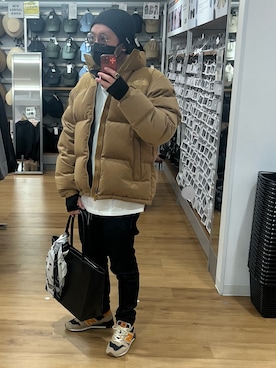 「THE NORTH FACE（ザノースフェイス）のアイテム（ダウンジャケット/コート、ブラウン系）」を使った、higemegane☑︎さん（メンズ・172cm）の冬コーディネート