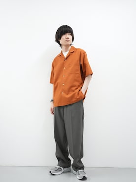 「URBAN RESEARCH DOORS（アーバンリサーチドアーズ）の『WEB/一部店舗限定サイズ』『UR TECH 高機能リネン』オープンカラーシャツ（シャツ/ブラウス、オレンジ系）」を使った、takeshiさん（メンズ・170cm）の夏コーディネート