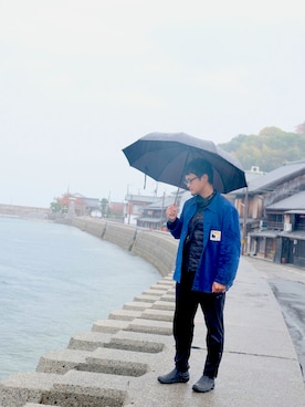「雨」｜「アイテム（カバーオール）」を使った、Kさん（メンズ・175cm）の冬コーディネート