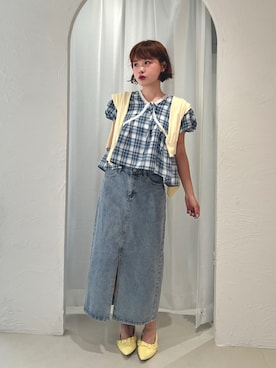 「アイテム（デニムスカート）」を使った、tomoka︎︎︎︎︎☺︎さん（レディース・157cm）の夏コーディネート