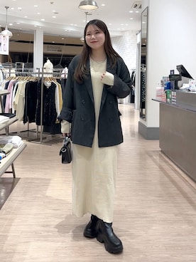 「LOWRYS FARM（ローリーズファーム）のパウダーブリーチリメイクワンピース308142（ワンピース）」を使った、Lunaさん（レディース・155cm）の冬コーディネート