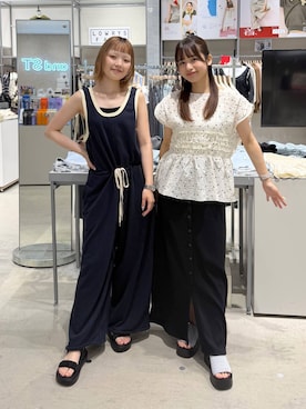 「LOWRYS FARM（ローリーズファーム）のカンドウフィットＫｎｉｔサンダル 637889（サンダル、シルバー系）」を使った、nanakoさん（レディース・156cm）の夏コーディネート
