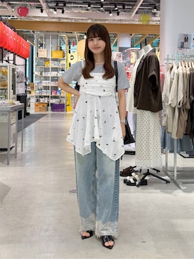 「LOWRYS FARM（ローリーズファーム）のヤワラカルイ２ＷＡＹショルダーＢＡＧ 115210（ショルダーバッグ、ブラック系）」を使った、nanakoさん（レディース・156cm）の夏コーディネート