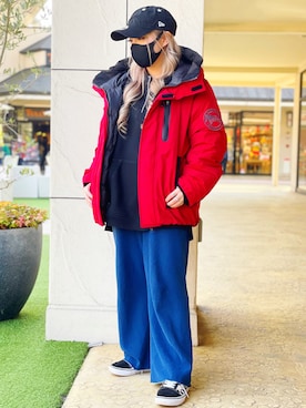 「アイテム（ダウンジャケット/コート、レッド系）」を使った、chihiroさん（レディース・151cm）の冬コーディネート