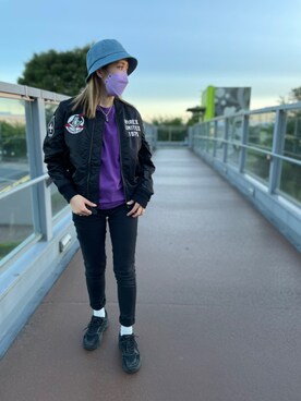 「秋先取りコーデ」｜「アイテム（MA-1）」を使った、はるさん（レディース・162cm）の夏コーディネート