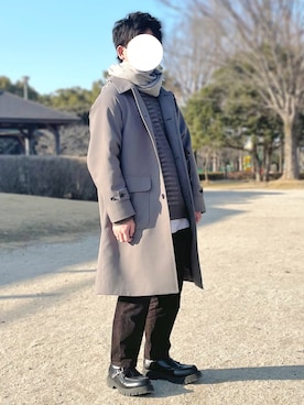 「green label relaxing（グリーンレーベルリラクシング）のアイテム（ステンカラーコート）」を使った、ハナウタさん（メンズ・162cm）の冬コーディネート