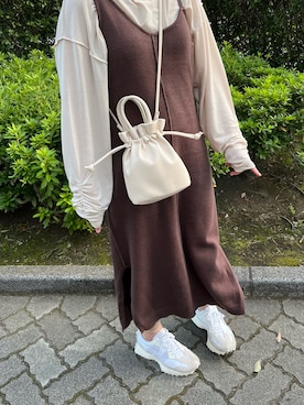 「Kastane（カスタネ）の【SETアイテム】クロップドカーディガン×ワンピースSET（ワンピース）」を使った、Rさん（レディース・156cm）の秋コーディネート